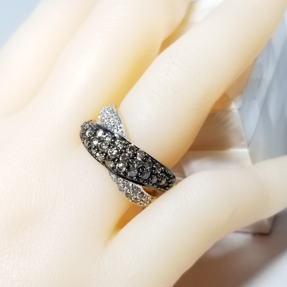 Genuine 10kt Wht & Choc Diamond X Ring  Sz 7 - Picture 4 of 6
